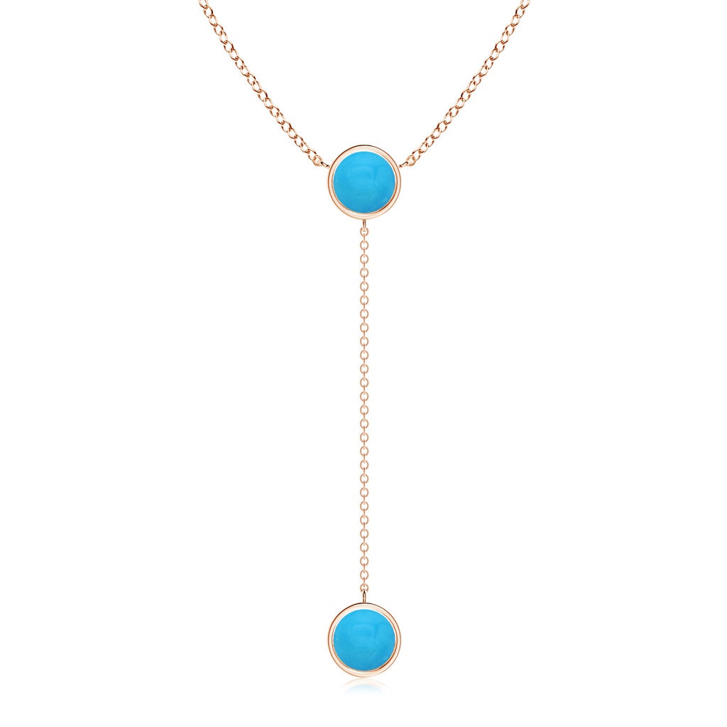 7mm AAAA Bezel-Set Round Turquoise Lariat Style Necklace in Rose Gold 