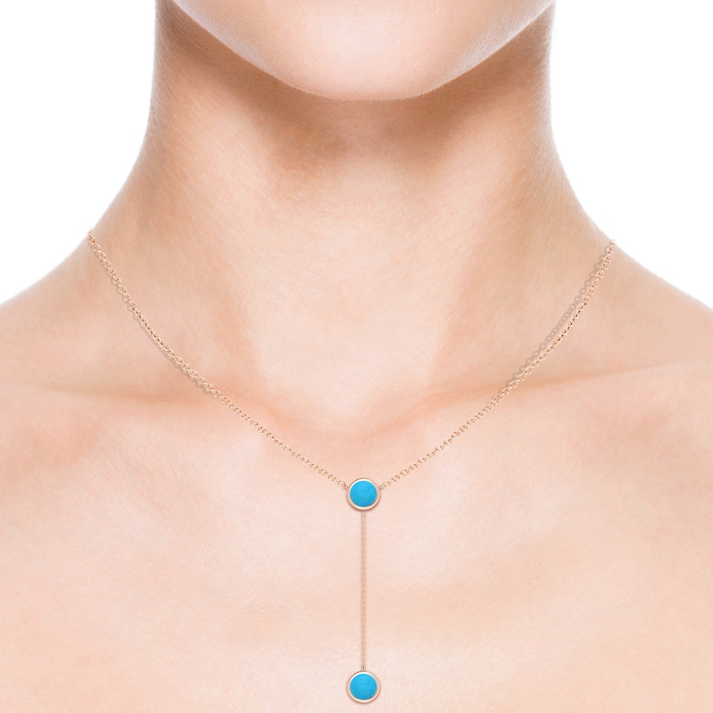 7mm AAAA Bezel-Set Round Turquoise Lariat Style Necklace in Rose Gold Body-Neck