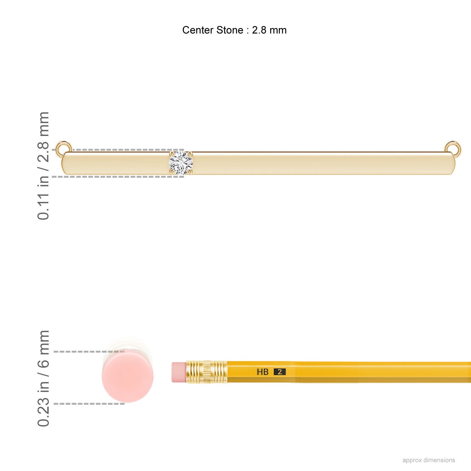 2.8mm HSI2 Solitaire Diamond Bar Pendant Necklace in 18K Yellow Gold - ruler