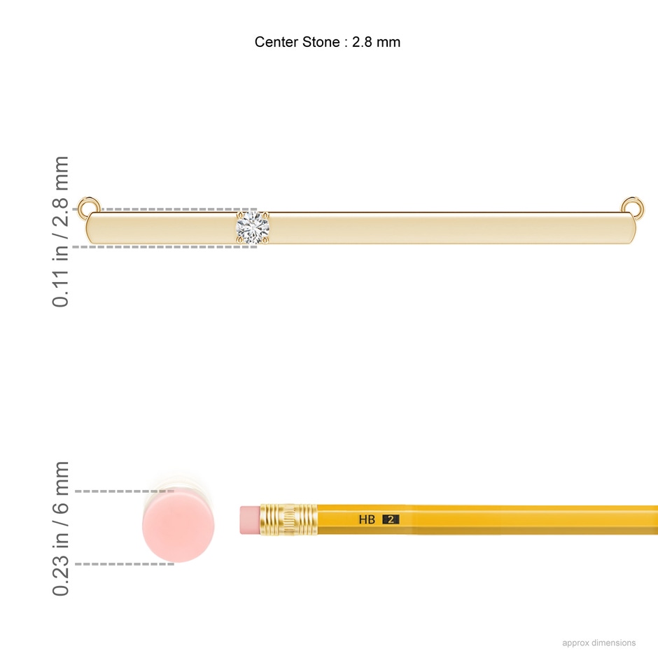 2.8mm HSI2 Solitaire Diamond Bar Pendant Necklace in Yellow Gold ruler