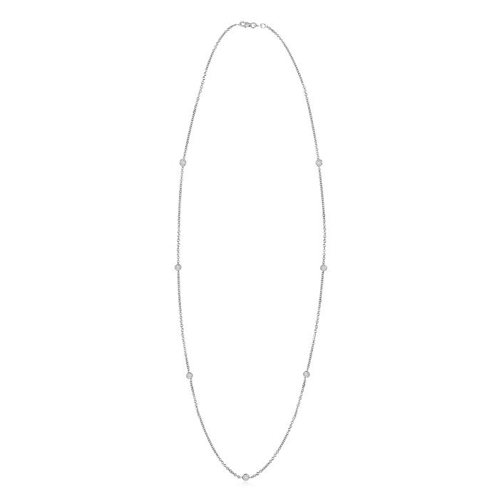 3mm HSI2 Bezel-Set Diamond Seven Stone Necklace in White Gold