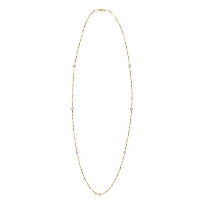 3mm HSI2 Bezel-Set Diamond Seven Stone Necklace in Yellow Gold 