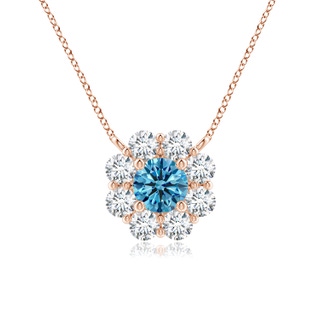 3.9mm AAAA Floral Clustre Fancy Intense Blue Diamond Necklace in 10K Rose Gold