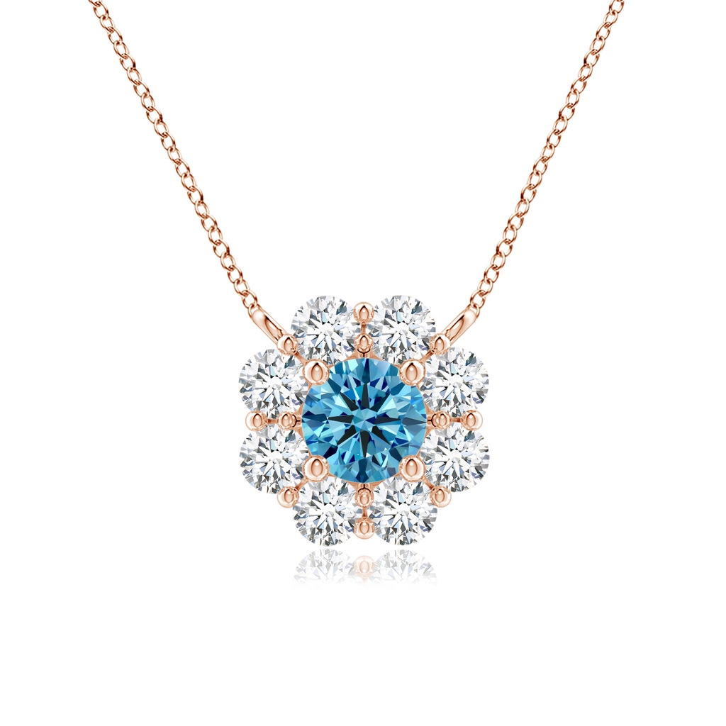 3.9mm AAAA Floral Clustre Fancy Intense Blue Diamond Necklace in Rose Gold