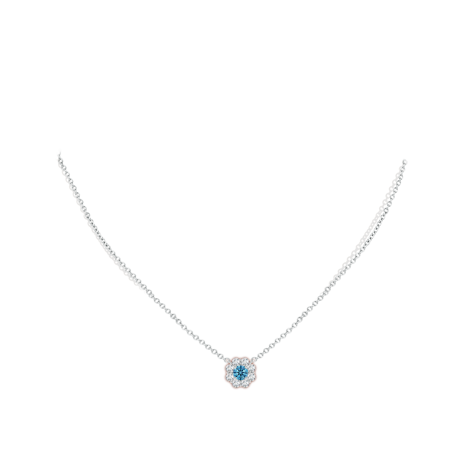 4.4mm AAAA Floral Clustre Fancy Intense Blue Diamond Necklace in White Gold pen