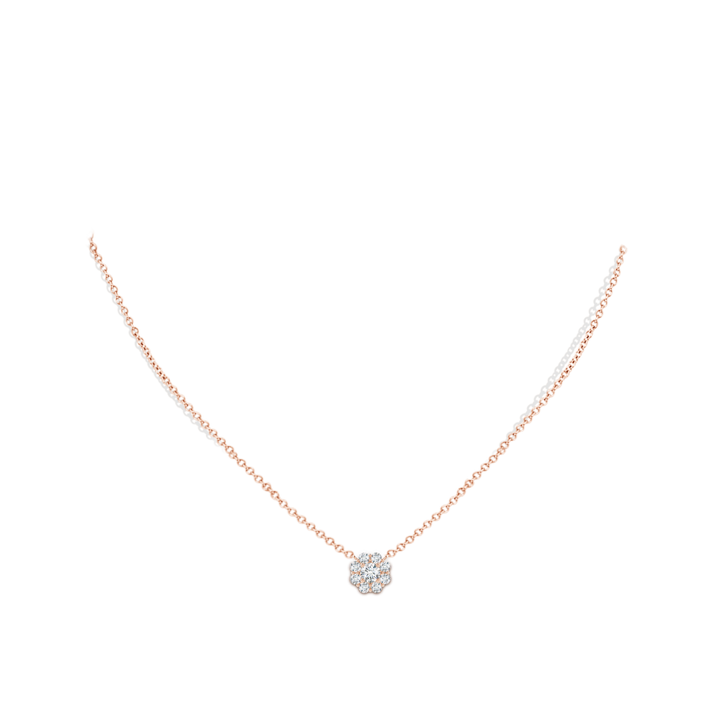 3.9mm GVS2 Floral Clustre Diamond Necklace in Rose Gold Body-Neck