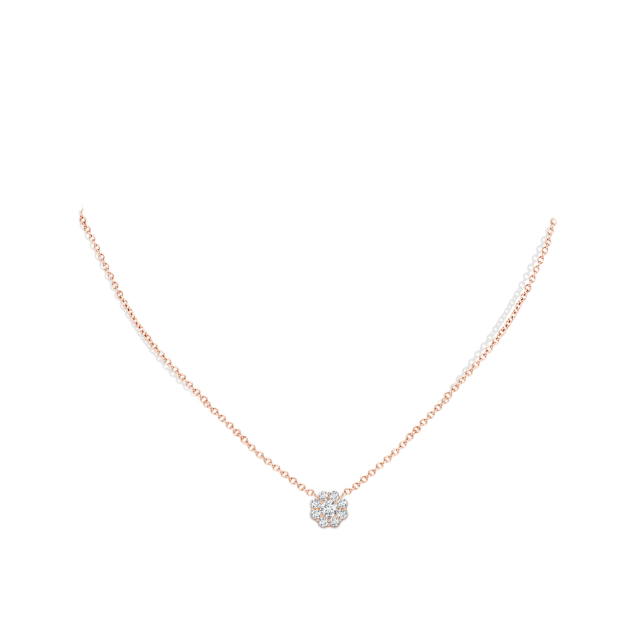 3.9mm GVS2 Floral Clustre Diamond Necklace in Rose Gold body-neck