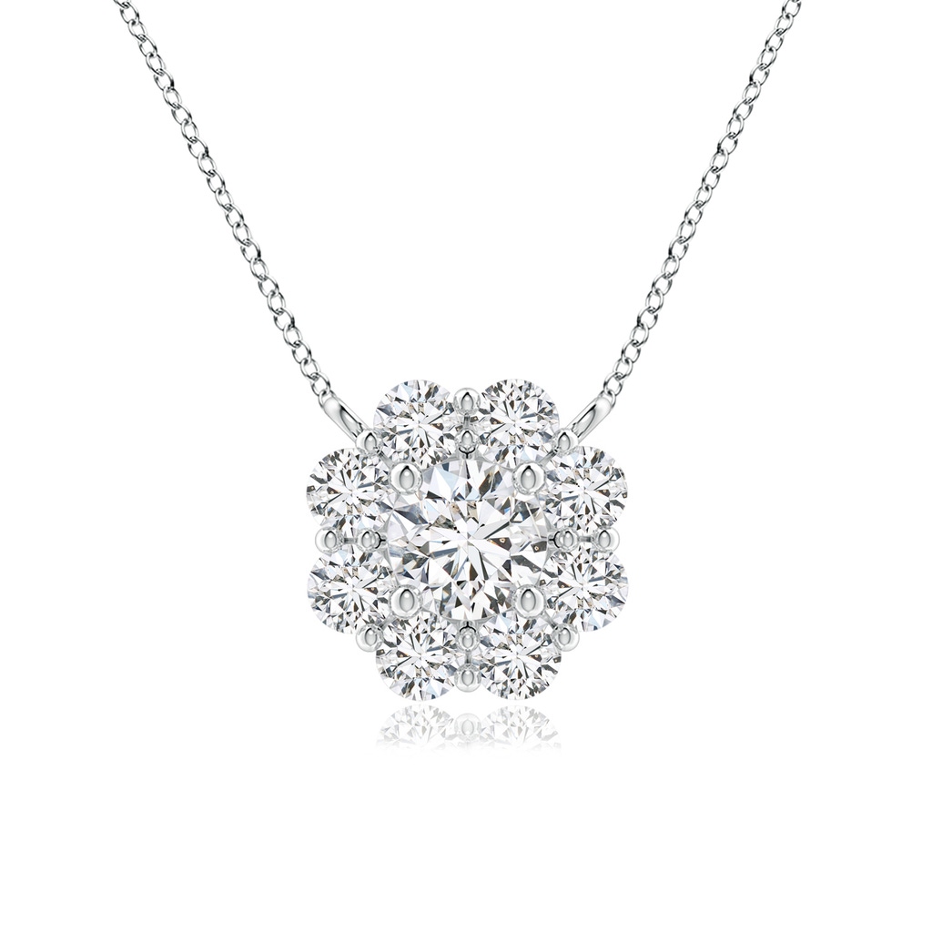 3.9mm HSI2 Floral Cluster Diamond Necklace in White Gold