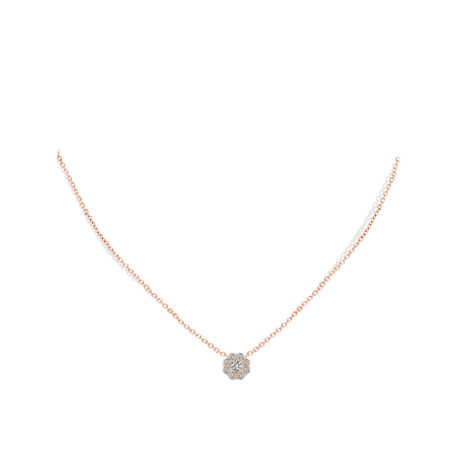 3.9mm KI3 Floral Cluster Diamond Necklace in Rose Gold body-neck