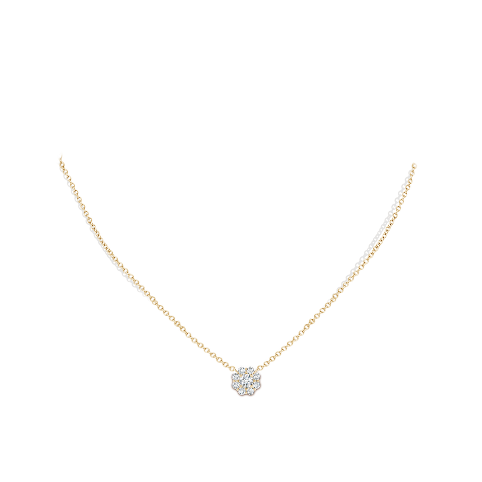 4.1mm GVS2 Floral Clustre Diamond Necklace in Yellow Gold body-neck