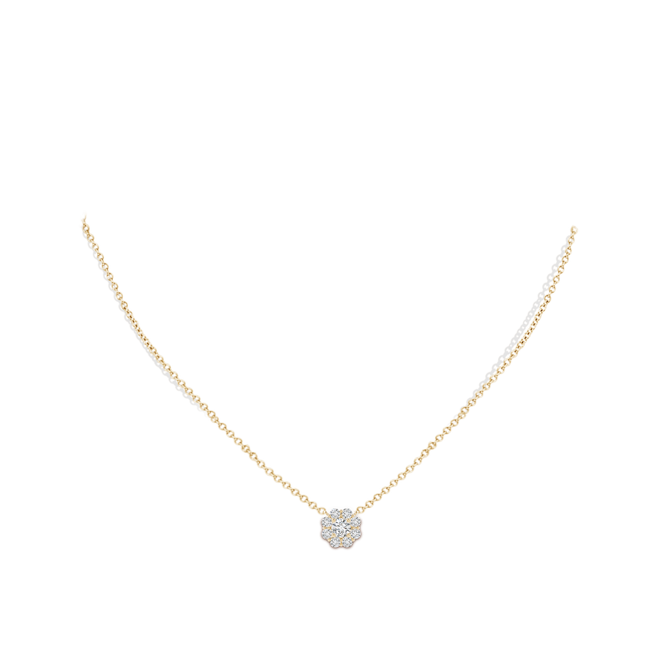 4.1mm HSI2 Floral Cluster Diamond Necklace in Yellow Gold body-neck