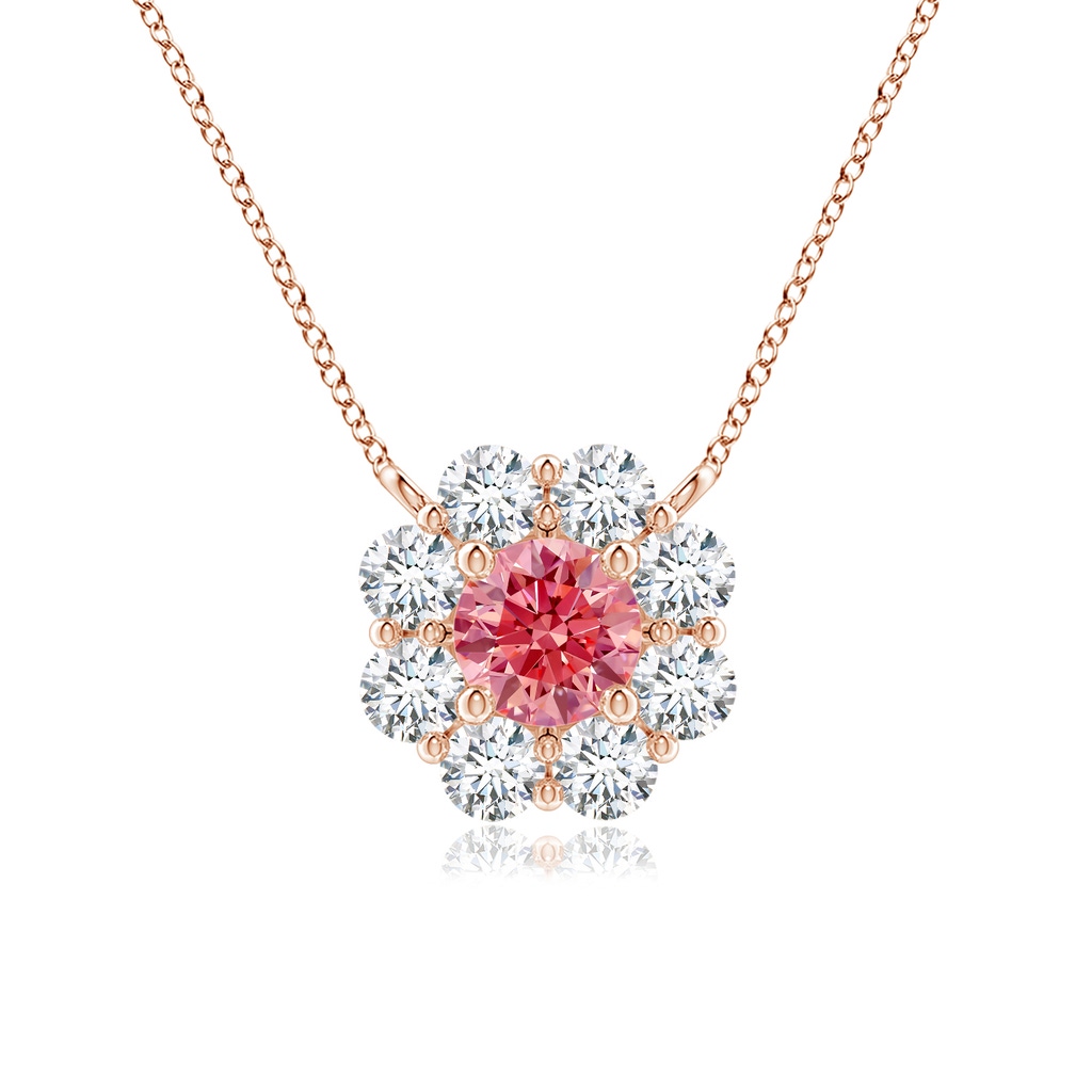 3.9mm AAAA Floral Clustre Fancy Intense Pink Diamond Necklace in Rose Gold