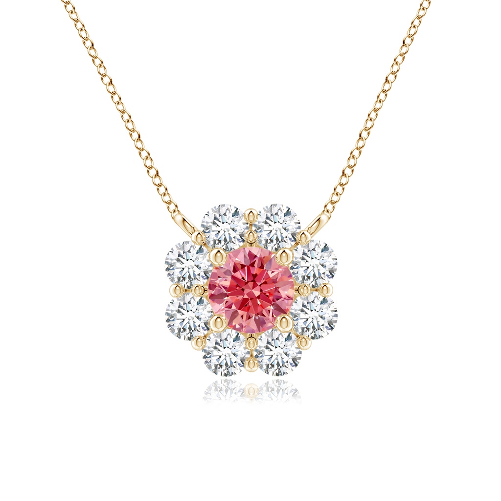 3.9mm AAAA Floral Clustre Fancy Intense Pink Diamond Necklace in Yellow Gold