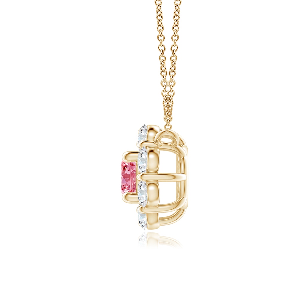 3.9mm AAAA Floral Cluster Fancy Intense Pink Diamond Necklace in Yellow Gold - side 199