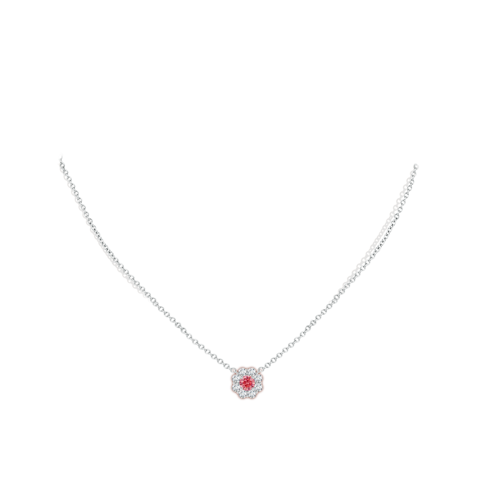 4.4mm AAAA Floral Clustre Fancy Intense Pink Diamond Necklace in White Gold pen