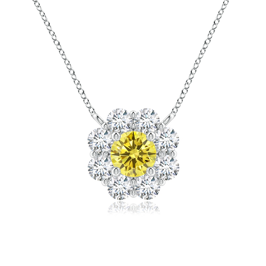 3.9mm AAAA Floral Clustre Fancy Intense Yellow Diamond Necklace in P950 Platinum