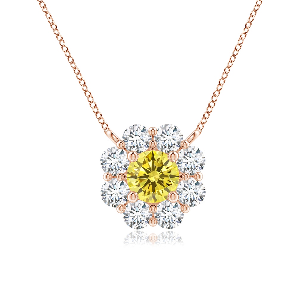 3.9mm AAAA Floral Clustre Fancy Intense Yellow Diamond Necklace in Rose Gold