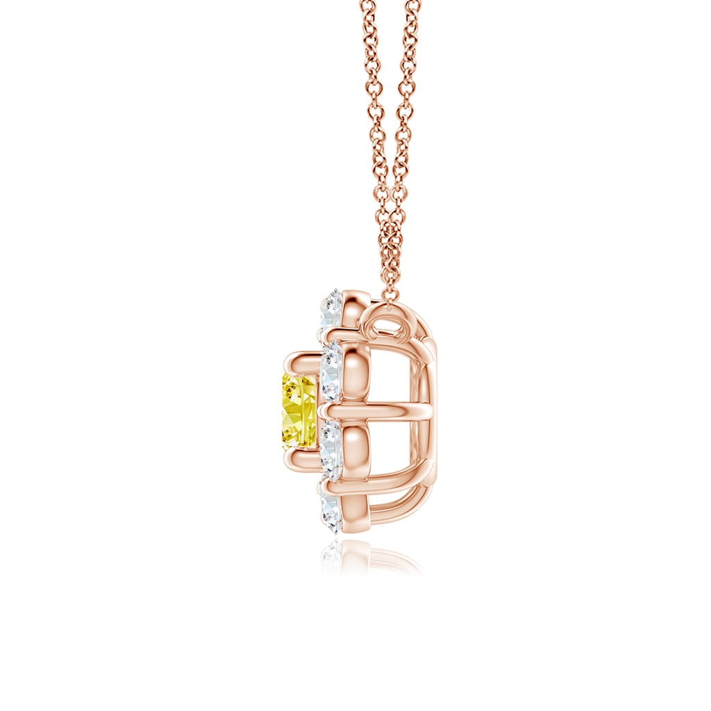 3.9mm AAAA Floral Cluster Fancy Intense Yellow Diamond Necklace in Rose Gold - side 199