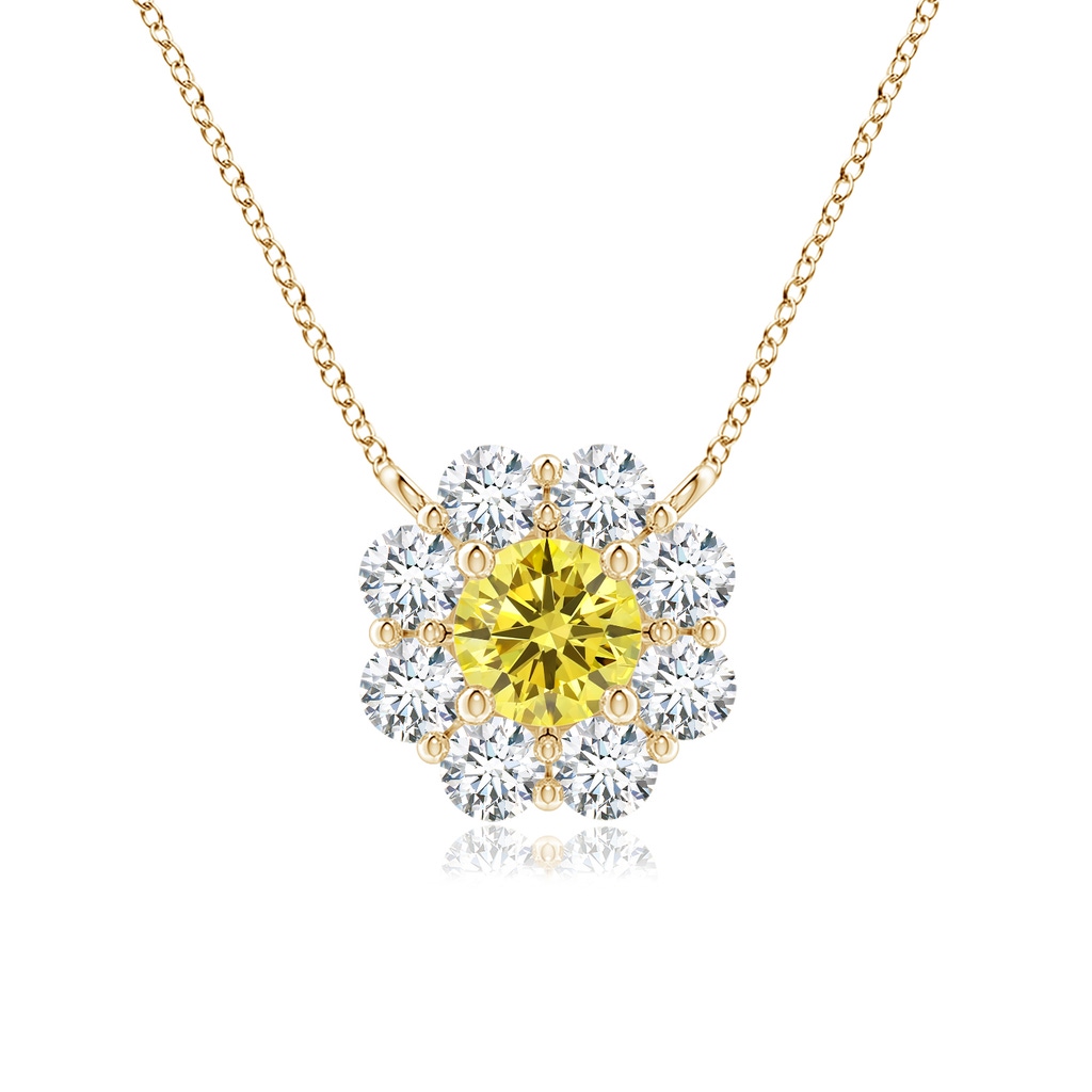 3.9mm AAAA Floral Clustre Fancy Intense Yellow Diamond Necklace in Yellow Gold