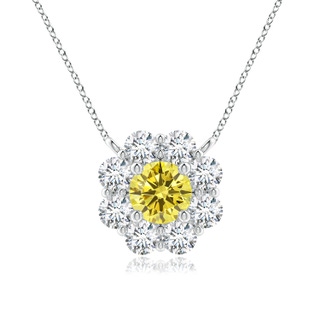4.4mm AAAA Floral Clustre Fancy Intense Yellow Diamond Necklace in P950 Platinum