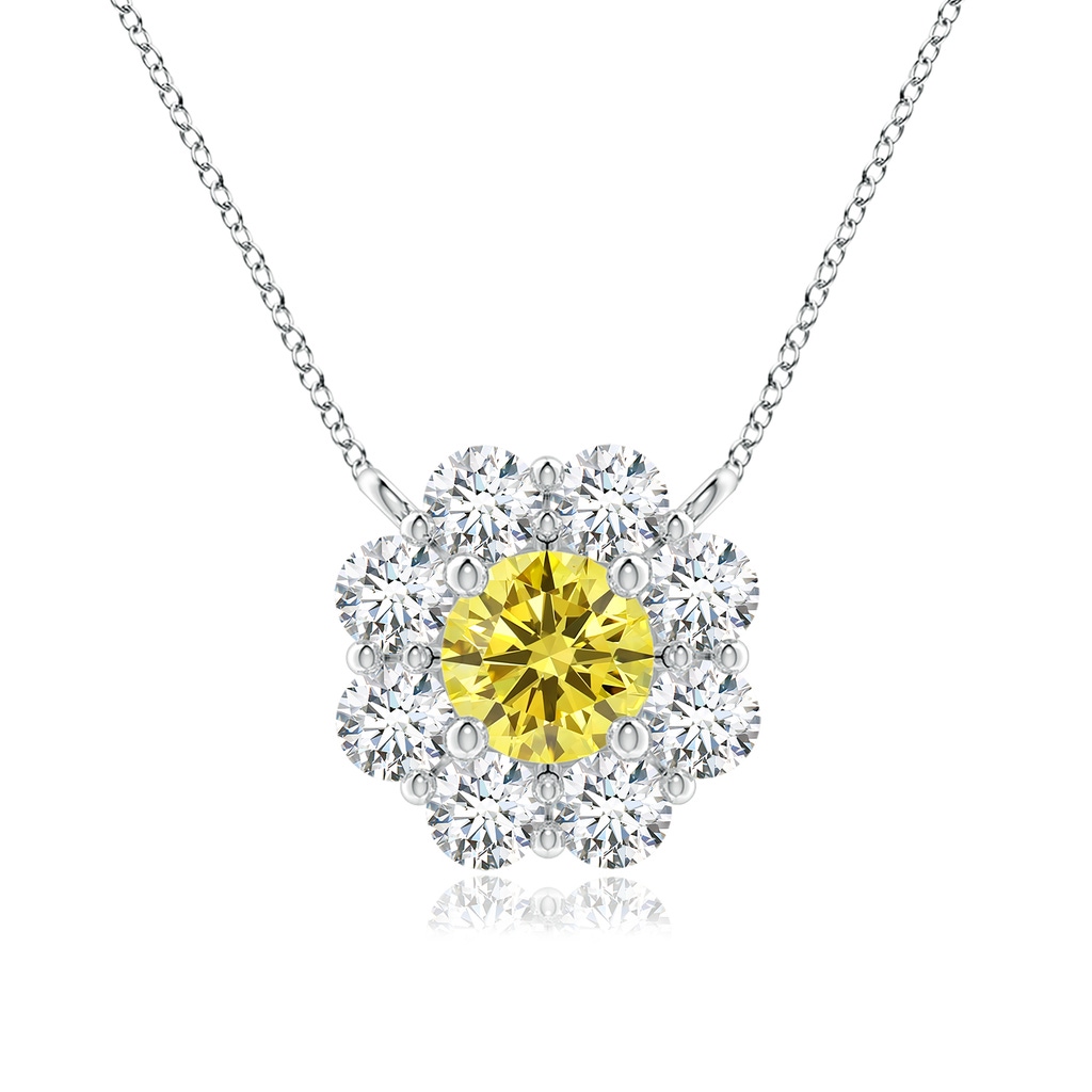 4.4mm AAAA Floral Clustre Fancy Intense Yellow Diamond Necklace in White Gold