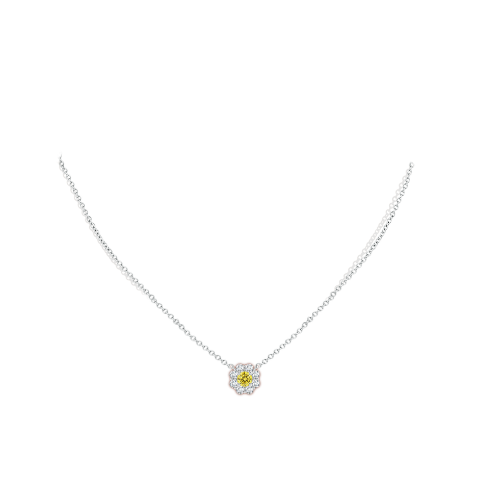 4.4mm AAAA Floral Clustre Fancy Intense Yellow Diamond Necklace in White Gold pen