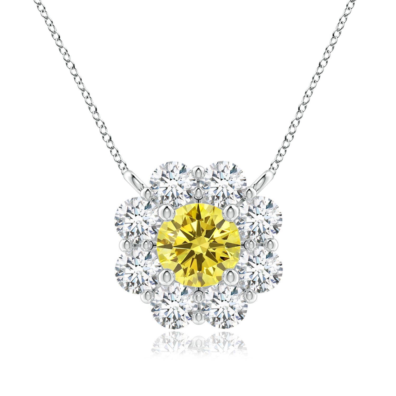 4.8mm AAAA Floral Cluster Fancy Intense Yellow Diamond Necklace in P950 Platinum
