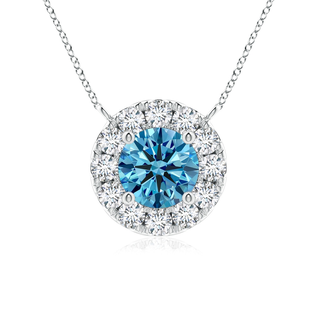 4.5mm AAAA Round Fancy Intense Blue Diamond Necklace with Halo in P950 Platinum