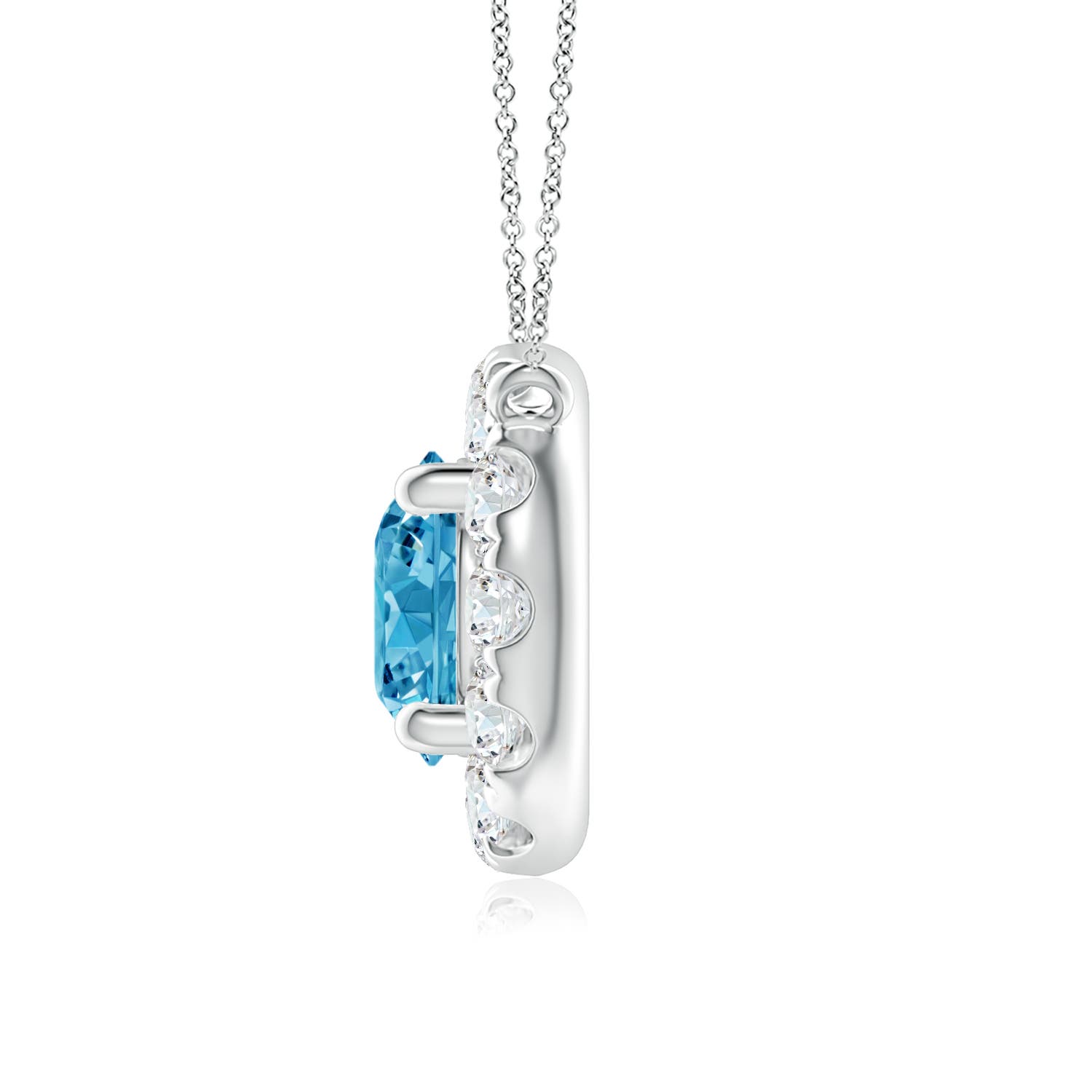 5.1mm AAAA Round Fancy Intense Blue Diamond Necklace with Halo in 18K White Gold