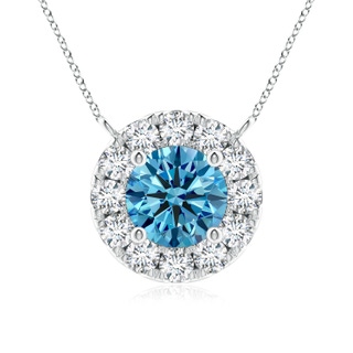 5.1mm AAAA Round Fancy Intense Blue Diamond Necklace with Halo in P950 Platinum