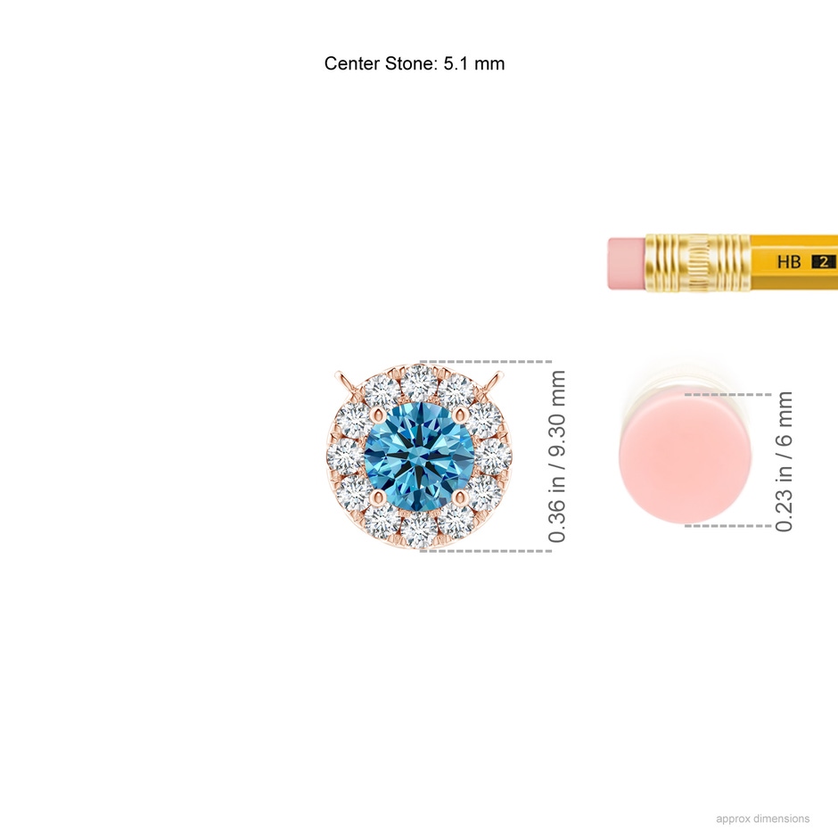 5.1mm AAAA Round Fancy Intense Blue Diamond Necklace with Halo in Rose Gold ruler