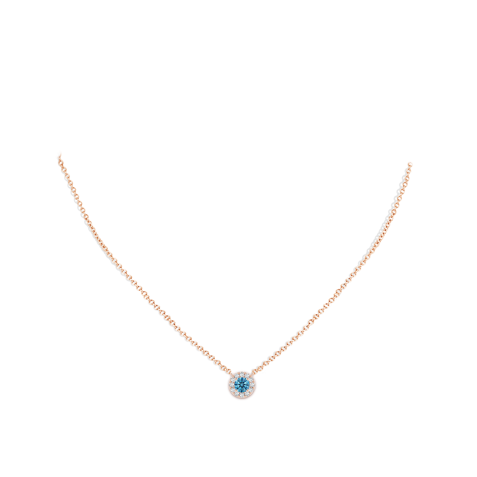 5.1mm AAAA Round Fancy Intense Blue Diamond Necklace with Halo in Rose Gold pen