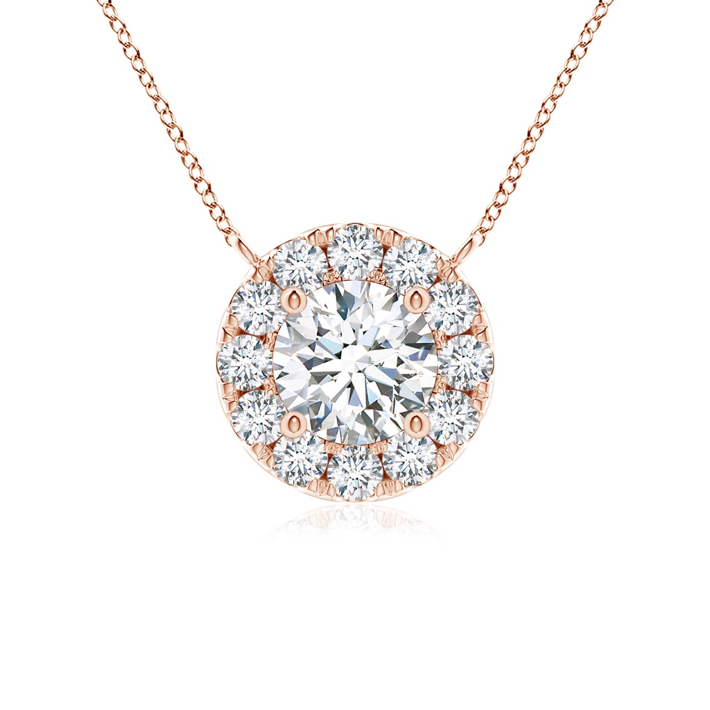 4.1mm GVS2 Round Diamond Necklace with Halo in Rose Gold