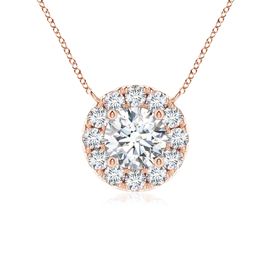 4.1mm GVS2 Round Diamond Necklace with Halo in Rose Gold 
