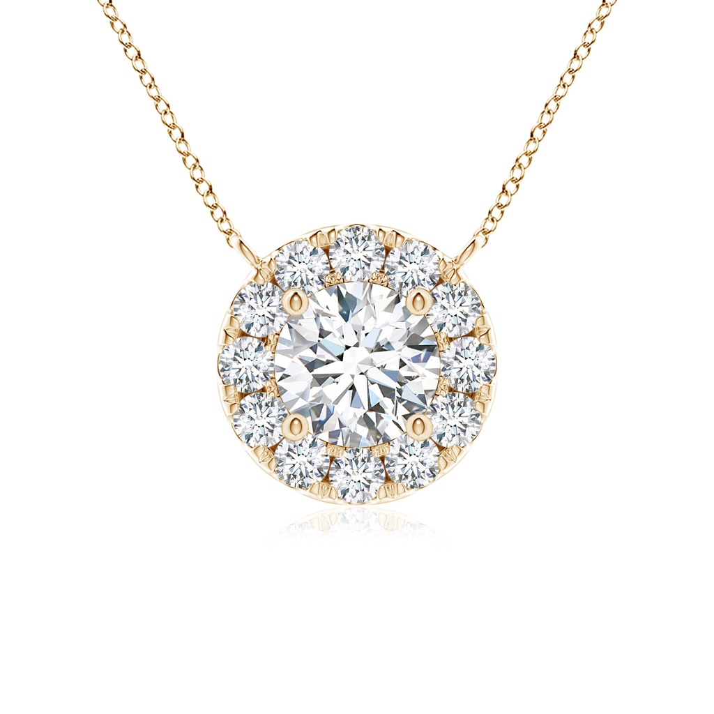 4.1mm GVS2 Round Diamond Necklace with Halo in Yellow Gold