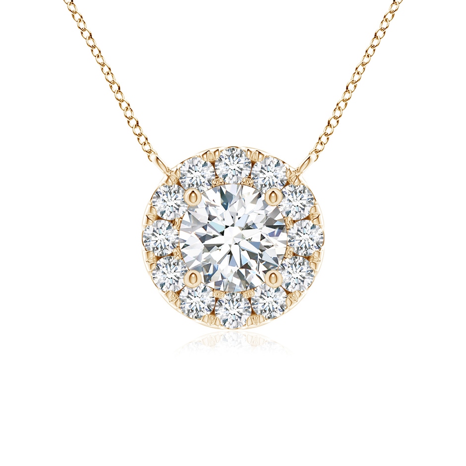 4.1mm GVS2 Round Diamond Necklace with Halo in Yellow Gold 