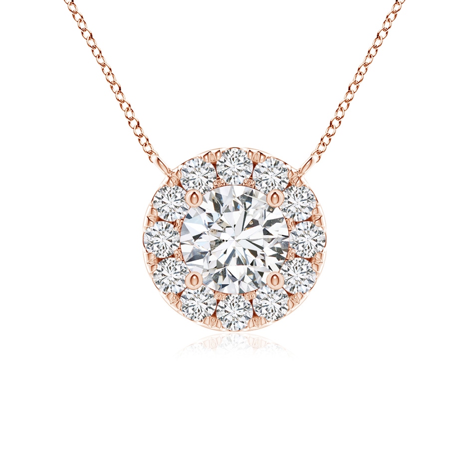 4.1mm HSI2 Round Diamond Necklace with Halo in Rose Gold 