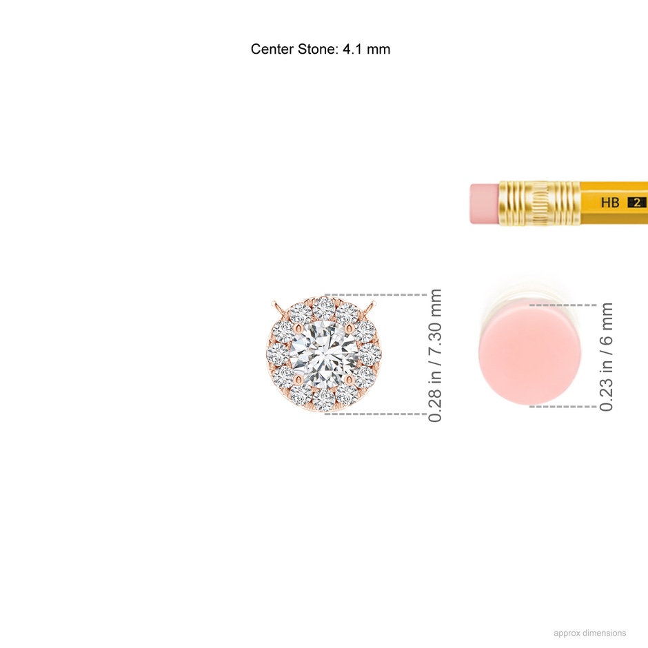 4.1mm HSI2 Round Diamond Necklace with Halo in Rose Gold ruler