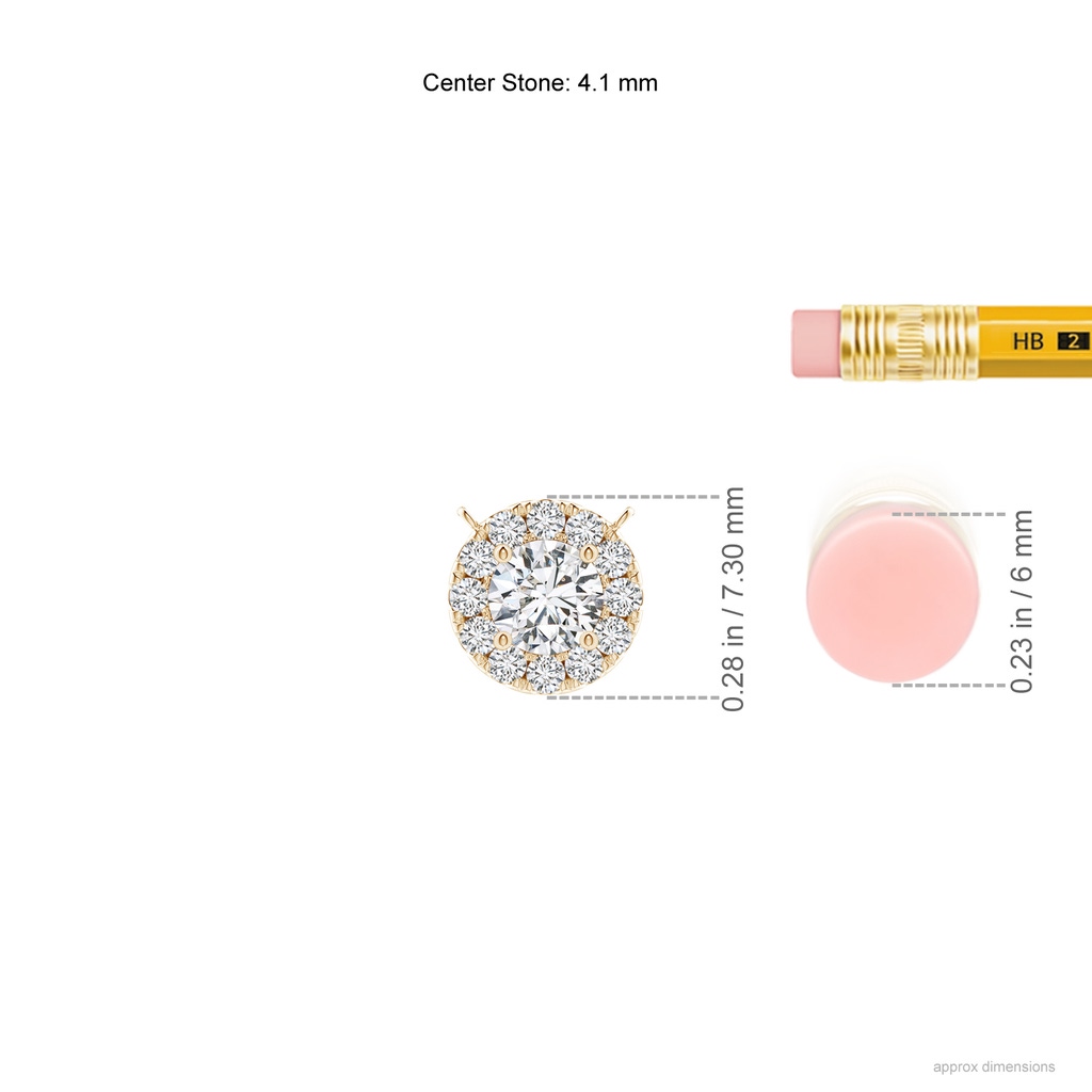 4.1mm HSI2 Round Diamond Necklace with Halo in Yellow Gold Ruler