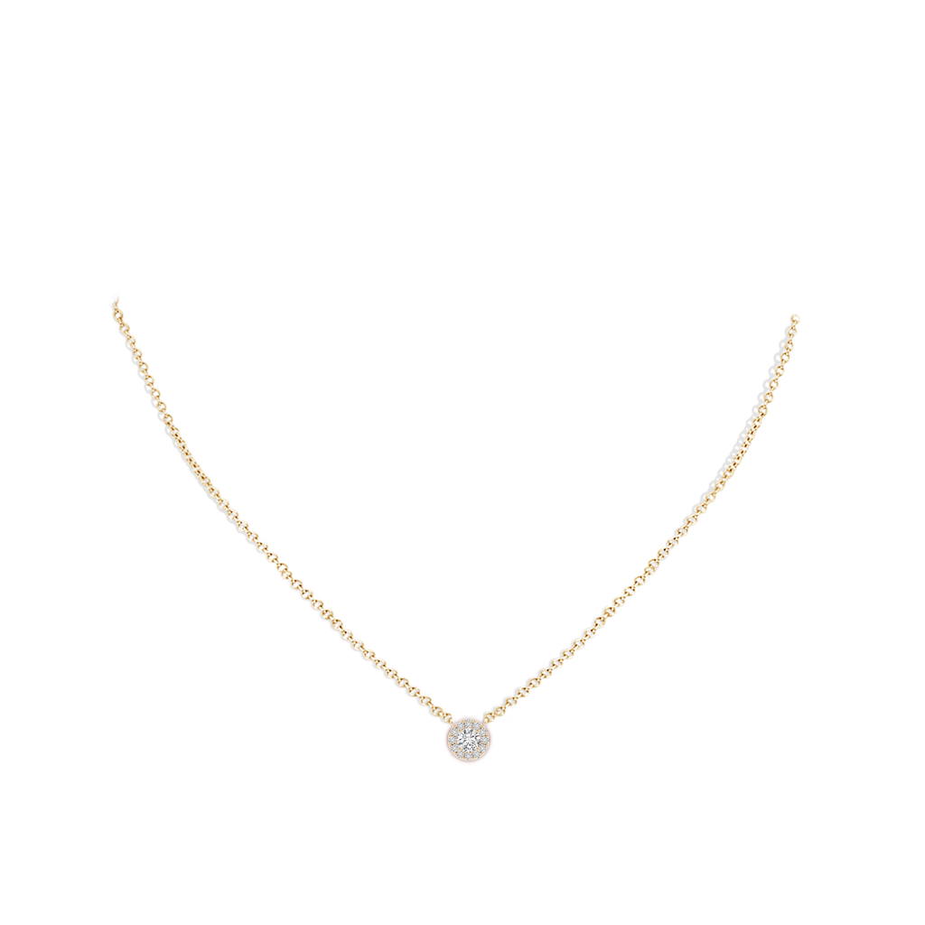 4.1mm HSI2 Round Diamond Necklace with Halo in Yellow Gold Body-Neck