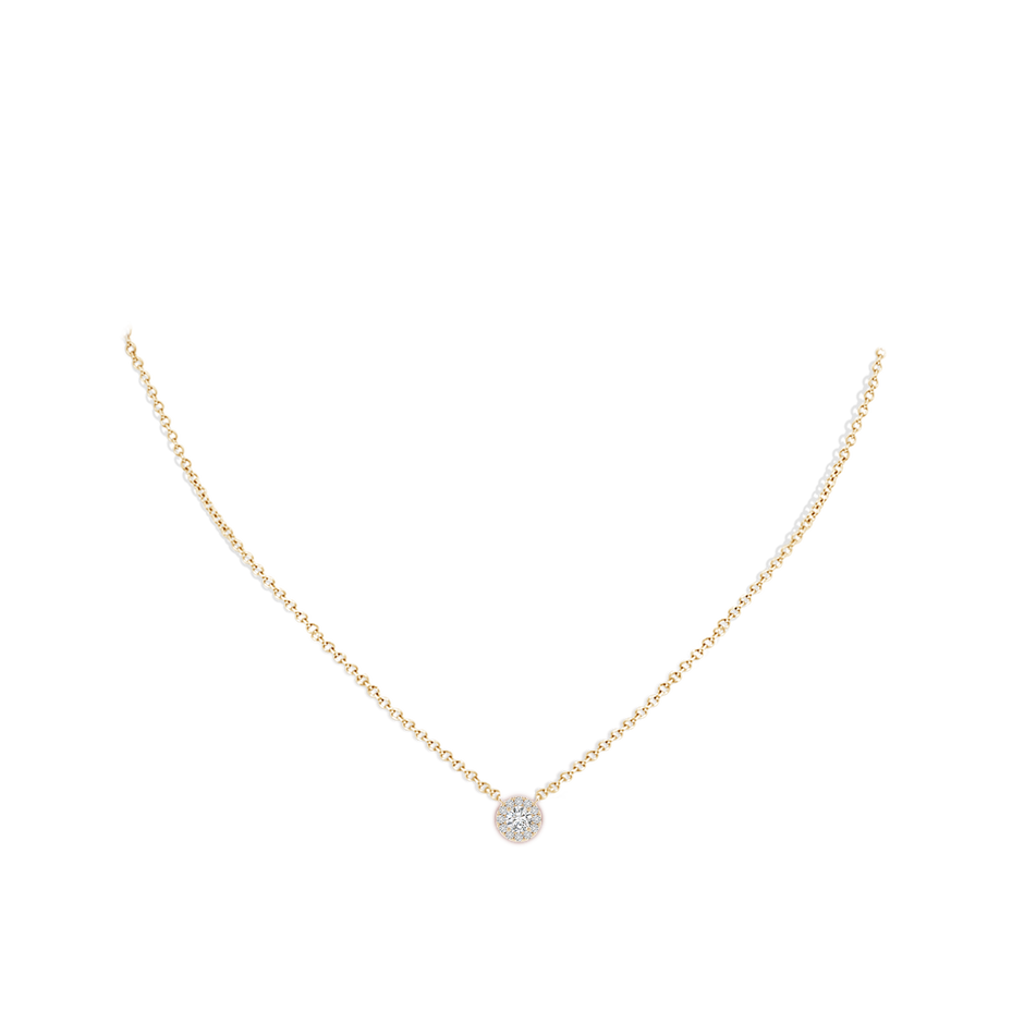 4.1mm HSI2 Round Diamond Necklace with Halo in Yellow Gold body-neck