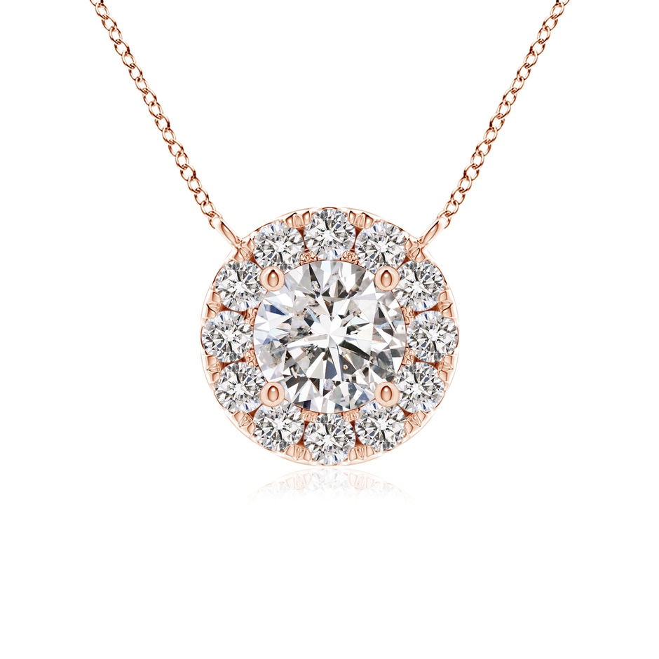 4.1mm IJI1I2 Round Diamond Necklace with Halo in Rose Gold 