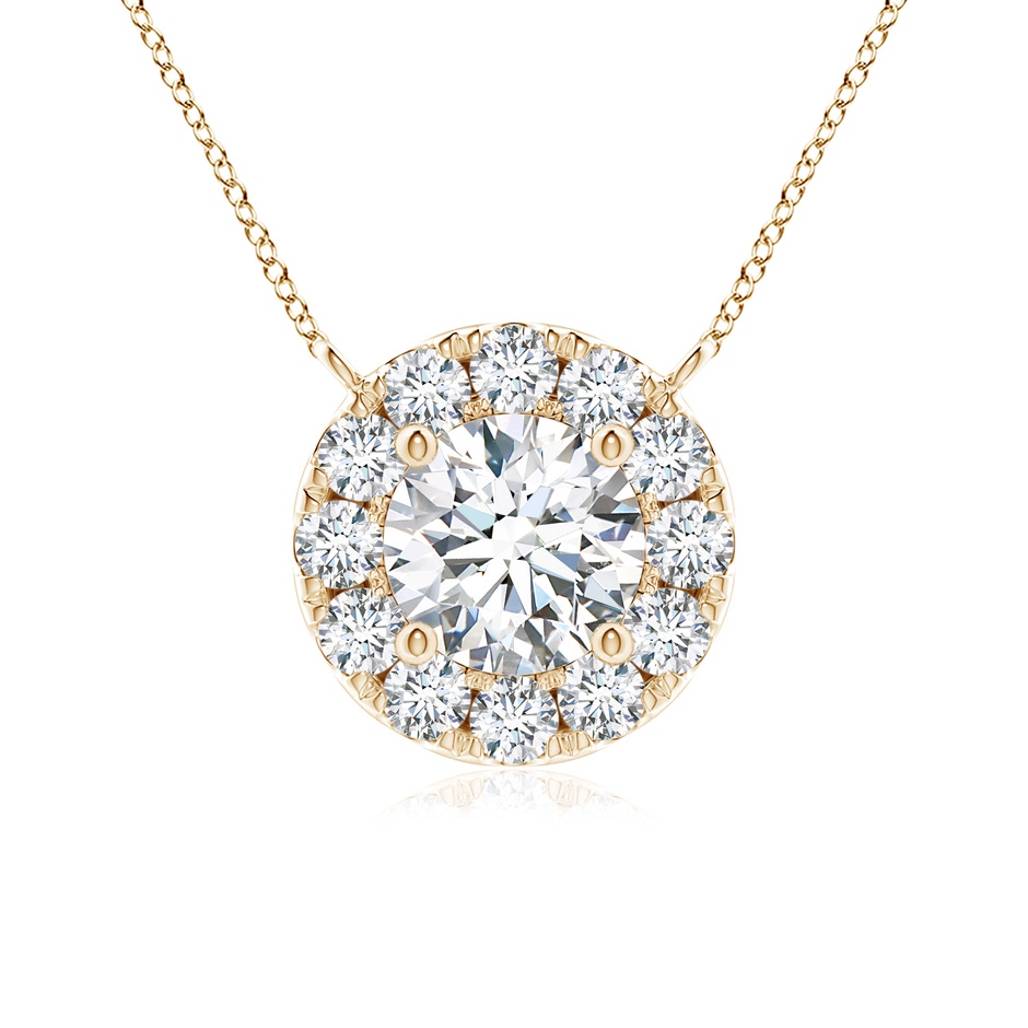 4.5mm GVS2 Round Diamond Necklace with Halo in Yellow Gold 