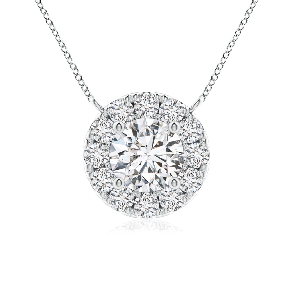 4.5mm HSI2 Round Diamond Necklace with Halo in White Gold
