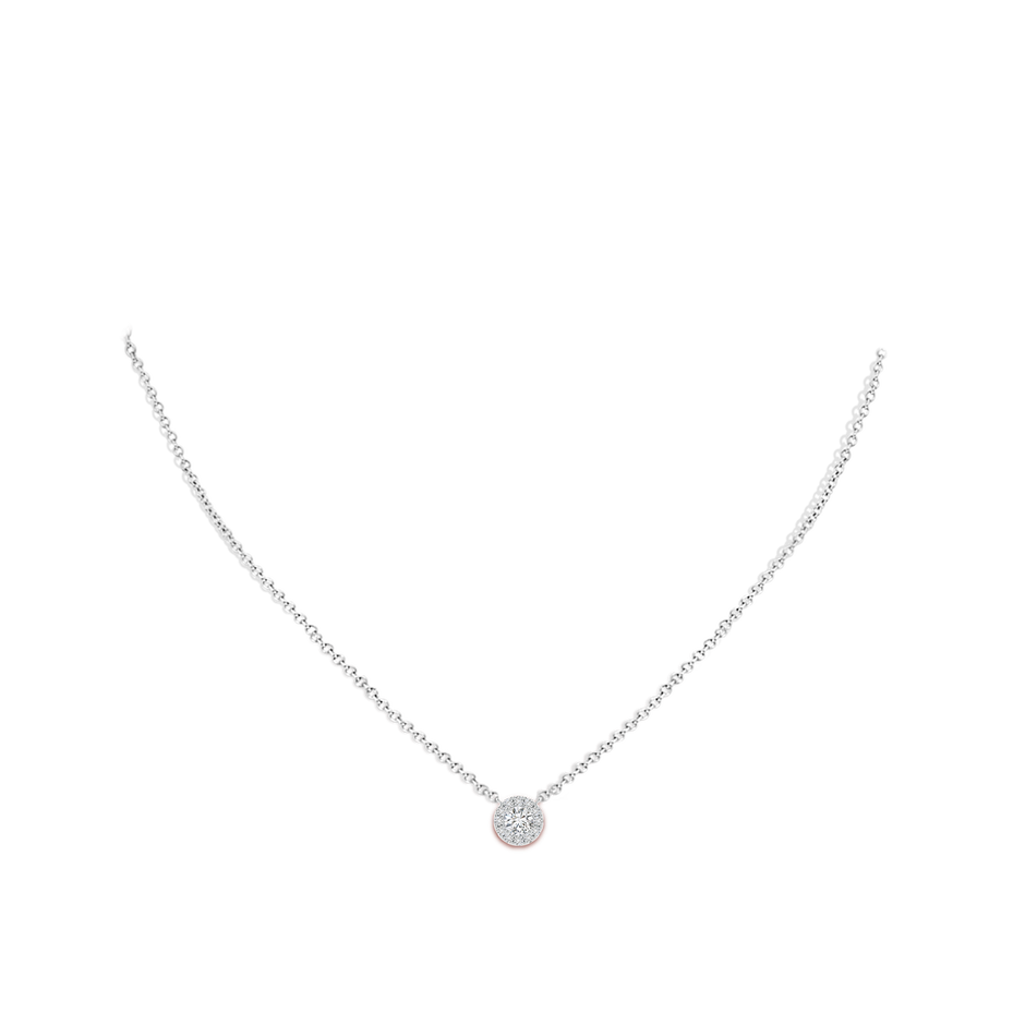 4.5mm HSI2 Round Diamond Necklace with Halo in White Gold body-neck