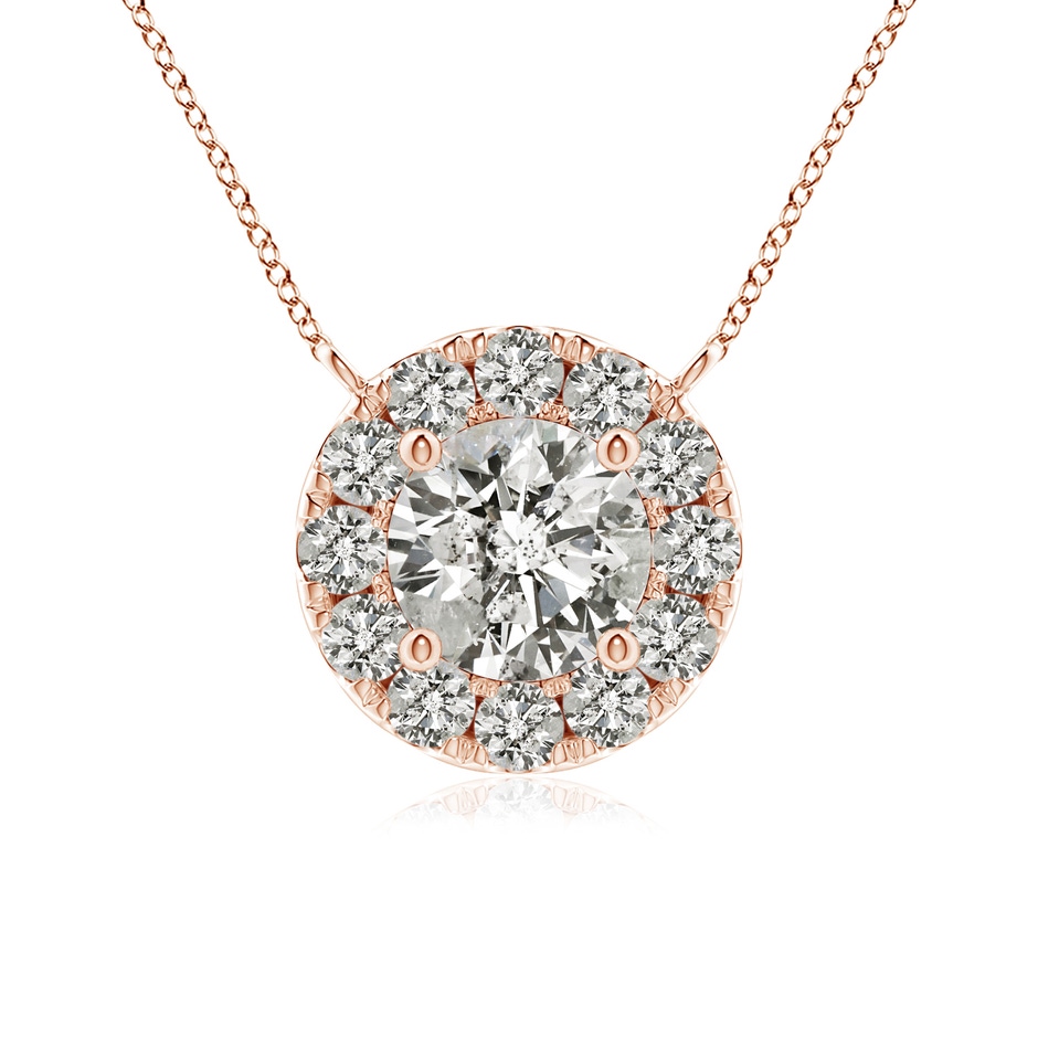 4.5mm KI3 Round Diamond Necklace with Halo in Rose Gold 
