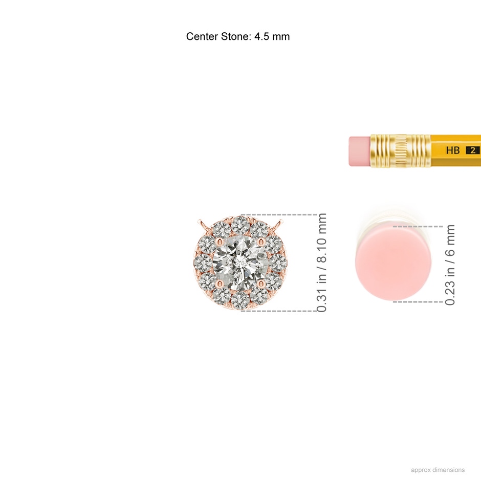 4.5mm KI3 Round Diamond Necklace with Halo in Rose Gold ruler