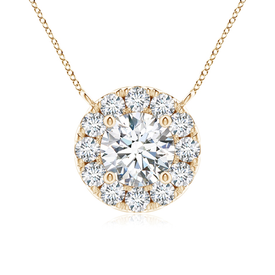 4.8mm GVS2 Round Diamond Necklace with Halo in Yellow Gold 