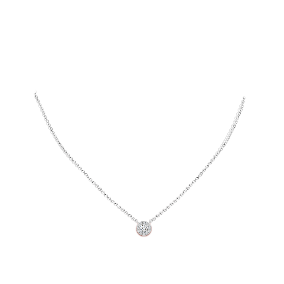 4.8mm HSI2 Round Diamond Necklace with Halo in White Gold body-neck