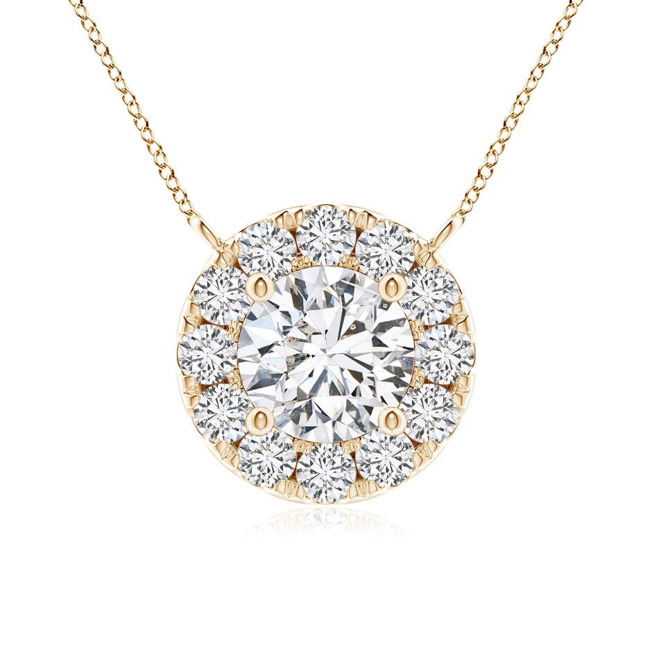 4.8mm HSI2 Round Diamond Necklace with Halo in Yellow Gold 